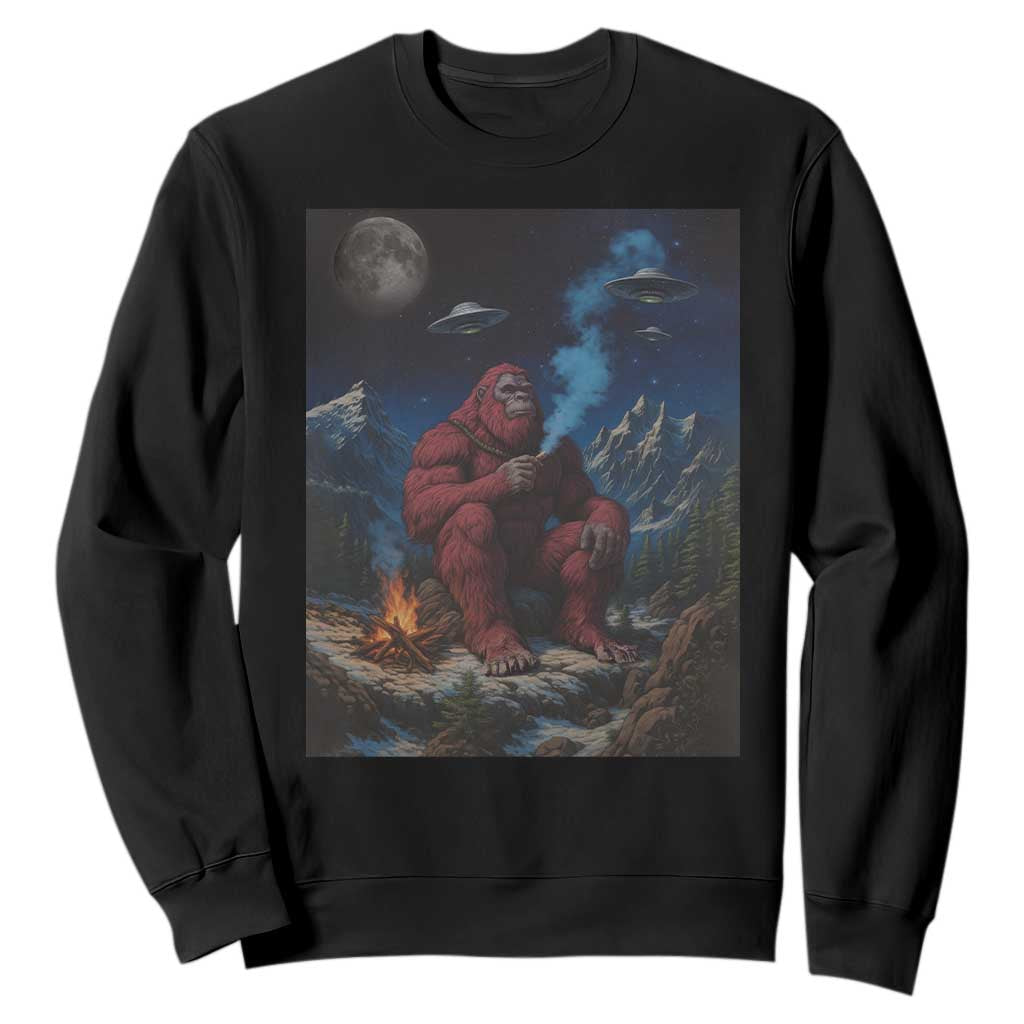 Funny Smoking Bigfoot Sweatshirt Vintage Cigarette Sasquatch UFO Cryptid Meme TS10 Black Print Your Wear