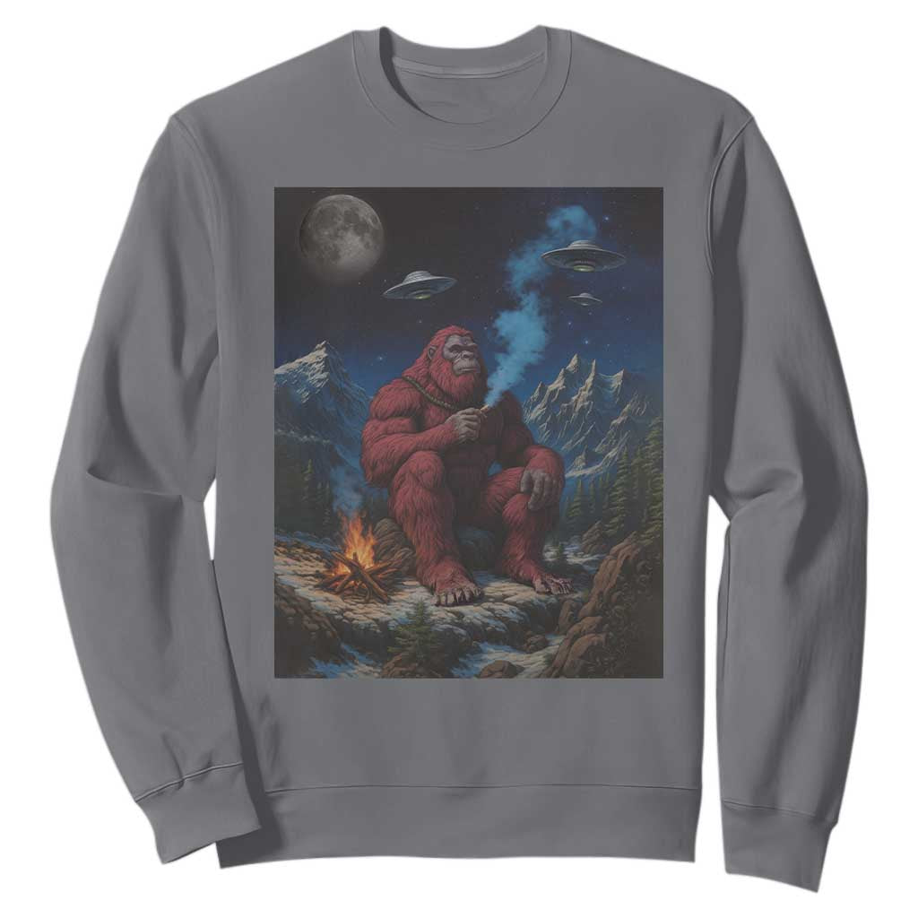 Funny Smoking Bigfoot Sweatshirt Vintage Cigarette Sasquatch UFO Cryptid Meme TS10 Charcoal Print Your Wear