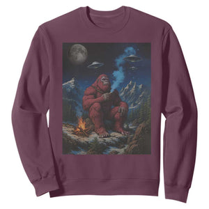 Funny Smoking Bigfoot Sweatshirt Vintage Cigarette Sasquatch UFO Cryptid Meme TS10 Maroon Print Your Wear