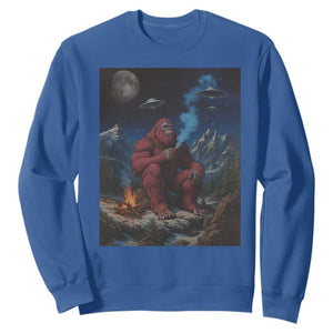 Funny Smoking Bigfoot Sweatshirt Vintage Cigarette Sasquatch UFO Cryptid Meme TS10 Royal Blue Print Your Wear