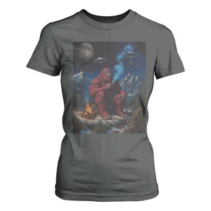 Funny Smoking Bigfoot T Shirt For Women Vintage Cigarette Sasquatch UFO Cryptid Meme TS10 Dark Heather Print Your Wear