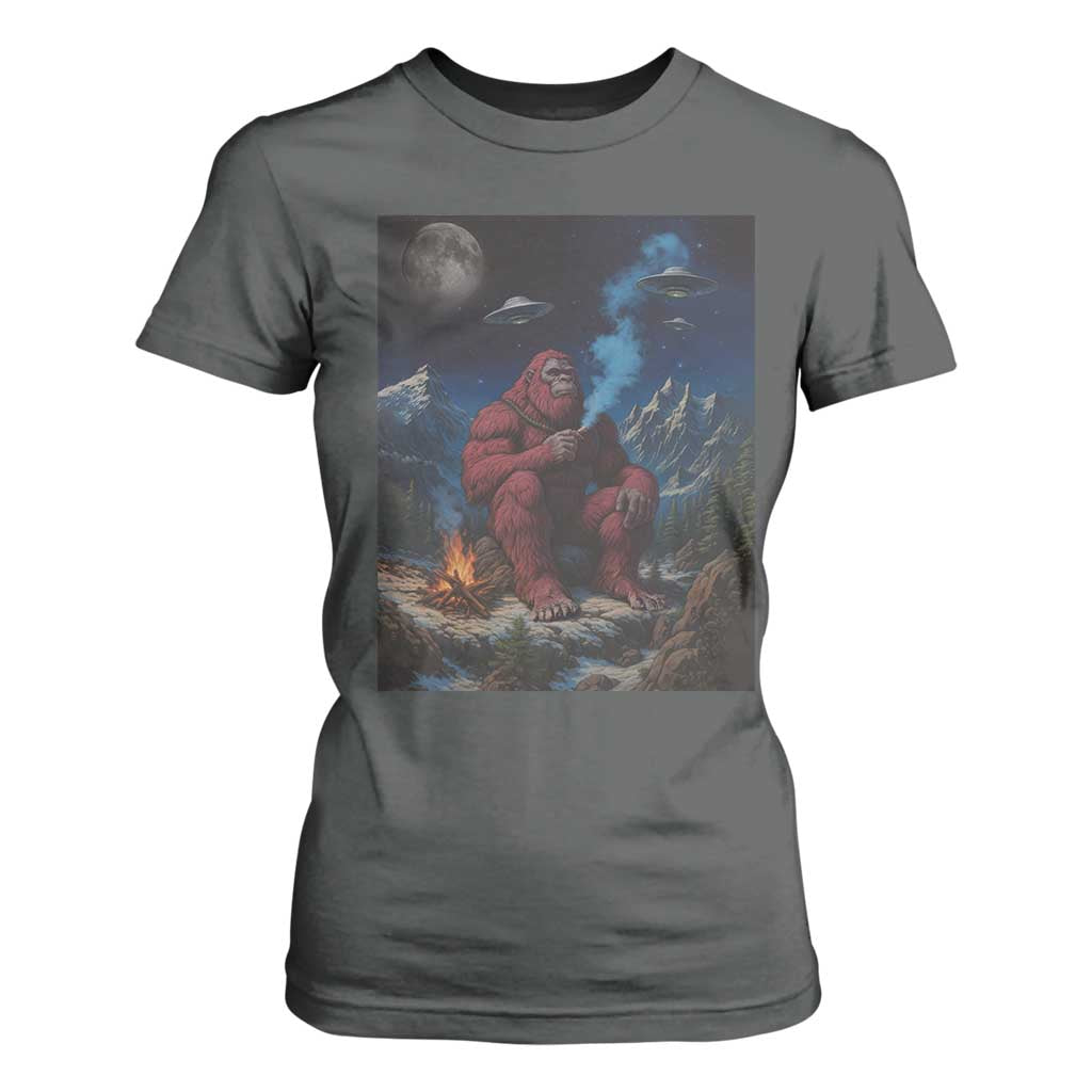 Funny Smoking Bigfoot T Shirt For Women Vintage Cigarette Sasquatch UFO Cryptid Meme TS10 Dark Heather Print Your Wear