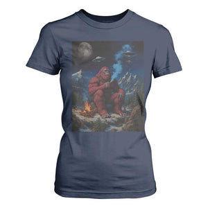 Funny Smoking Bigfoot T Shirt For Women Vintage Cigarette Sasquatch UFO Cryptid Meme TS10 Navy Print Your Wear