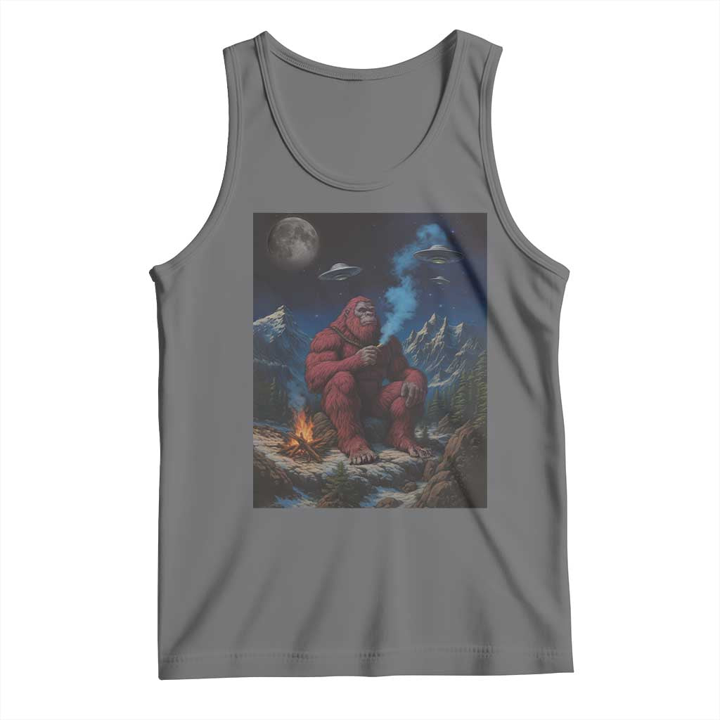 Funny Smoking Bigfoot Tank Top Vintage Cigarette Sasquatch UFO Cryptid Meme TS10 Black Heather Print Your Wear
