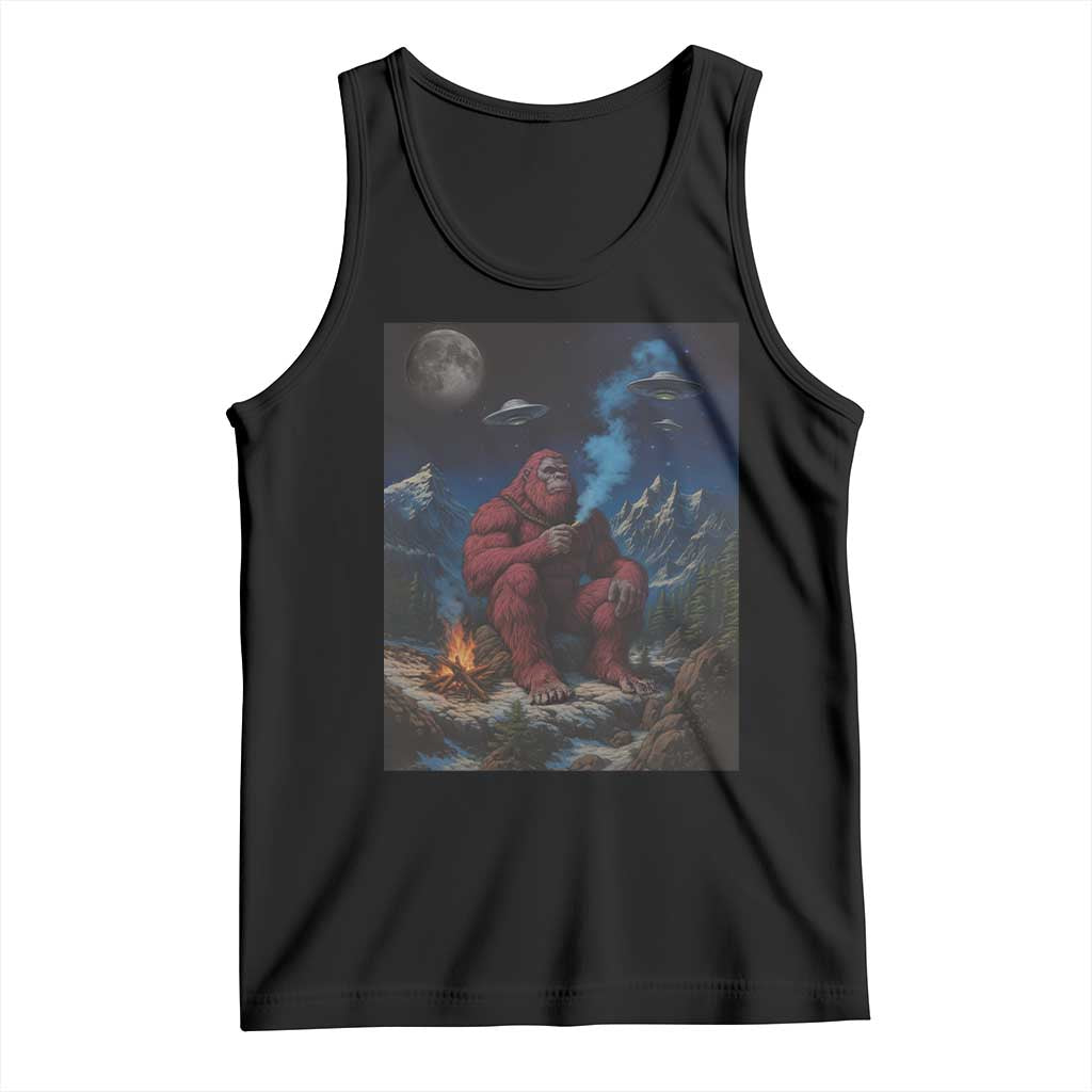 Funny Smoking Bigfoot Tank Top Vintage Cigarette Sasquatch UFO Cryptid Meme - Print Your Wear