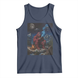 Funny Smoking Bigfoot Tank Top Vintage Cigarette Sasquatch UFO Cryptid Meme TS10 Navy Print Your Wear