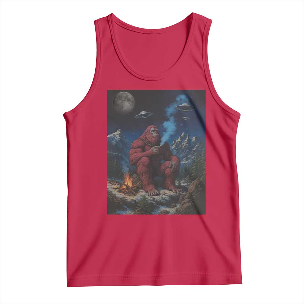 Funny Smoking Bigfoot Tank Top Vintage Cigarette Sasquatch UFO Cryptid Meme - Print Your Wear