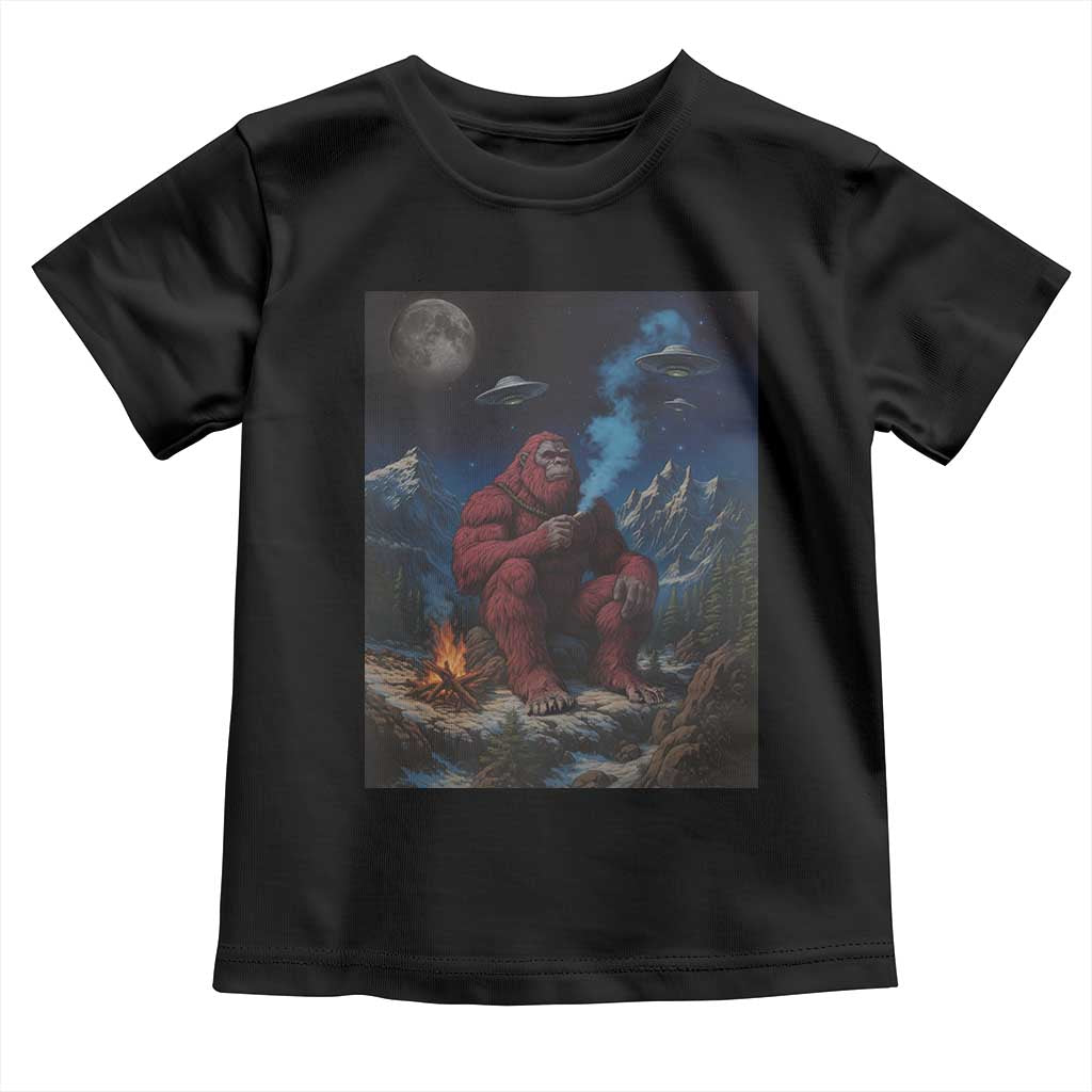 Funny Smoking Bigfoot Toddler T Shirt Vintage Cigarette Sasquatch UFO Cryptid Meme TS10 Black Print Your Wear