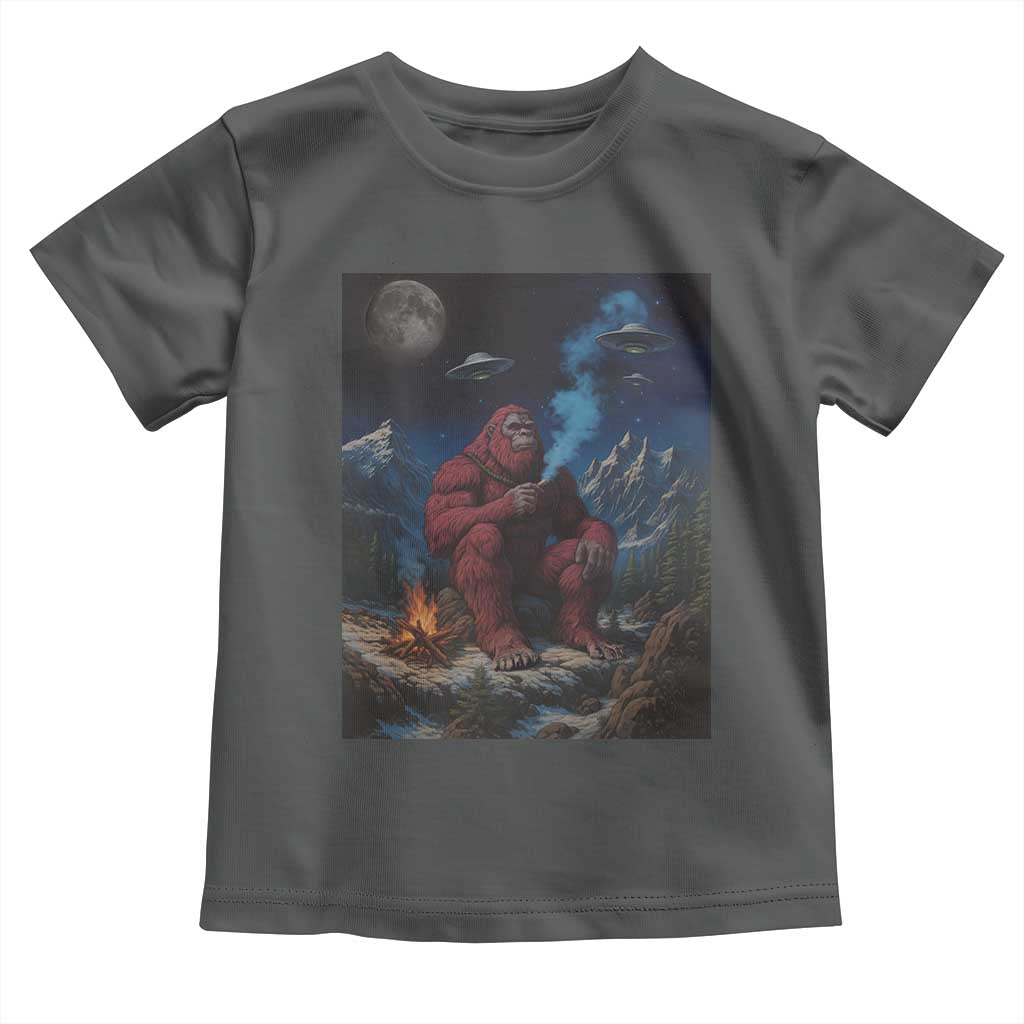 Funny Smoking Bigfoot Toddler T Shirt Vintage Cigarette Sasquatch UFO Cryptid Meme TS10 Dark Heather Print Your Wear