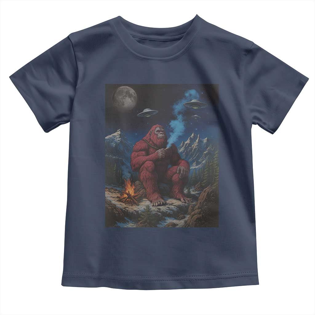 Funny Smoking Bigfoot Toddler T Shirt Vintage Cigarette Sasquatch UFO Cryptid Meme TS10 Navy Print Your Wear
