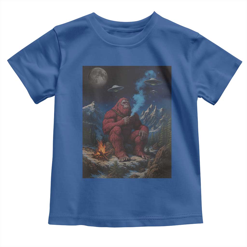 Funny Smoking Bigfoot Toddler T Shirt Vintage Cigarette Sasquatch UFO Cryptid Meme TS10 Royal Blue Print Your Wear
