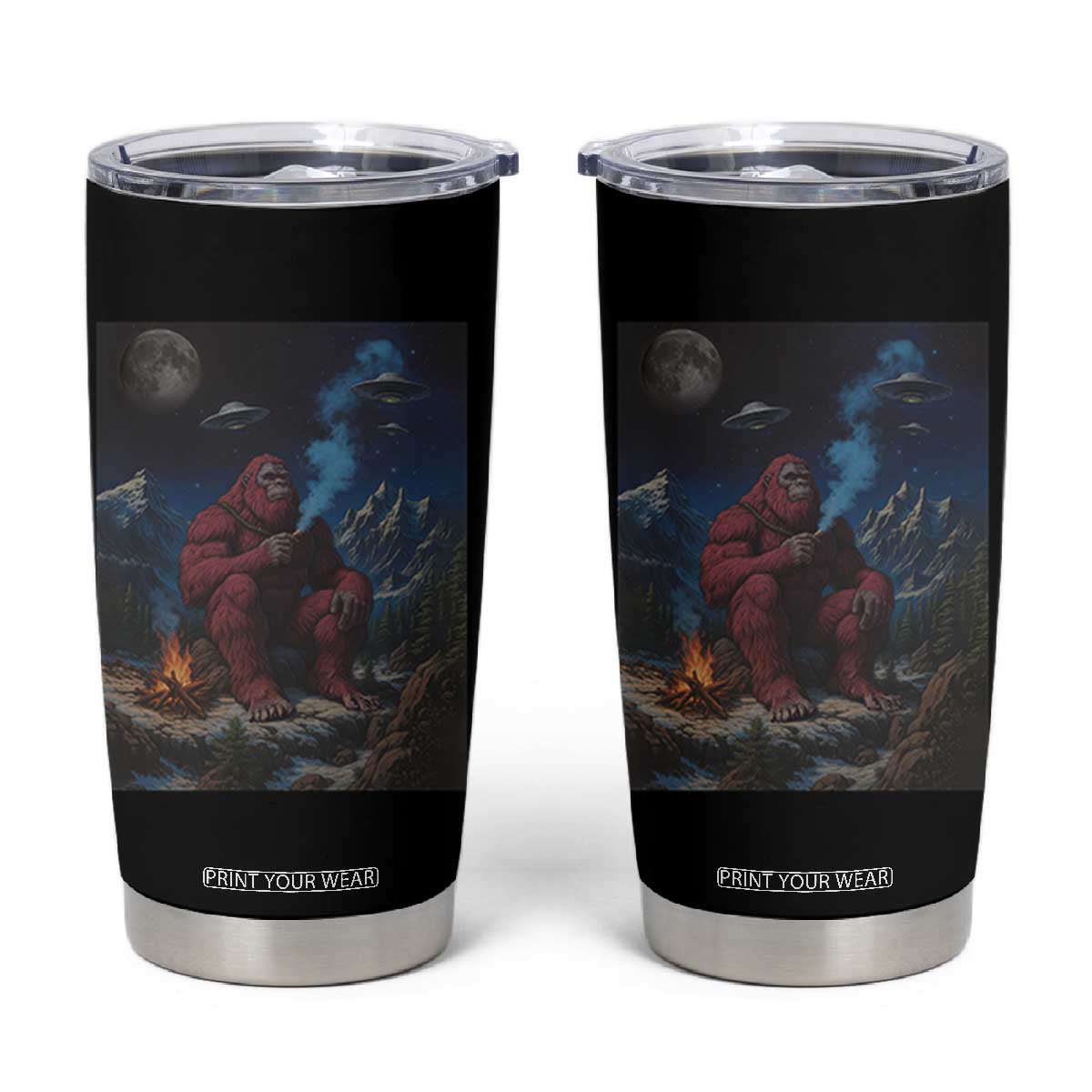 Funny Smoking Bigfoot Tumbler Cup Vintage Cigarette Sasquatch UFO Cryptid Meme TS10 Black Print Your Wear