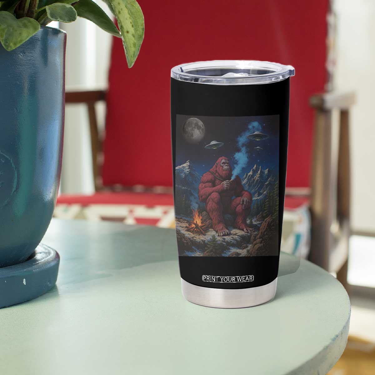 Funny Smoking Bigfoot Tumbler Cup Vintage Cigarette Sasquatch UFO Cryptid Meme TS10 Print Your Wear