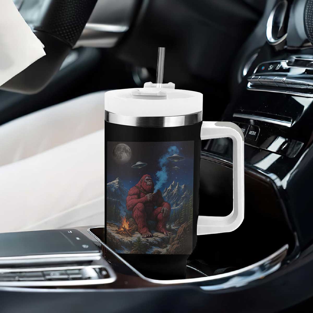 Funny Smoking Bigfoot Tumbler With Handle Vintage Cigarette Sasquatch UFO Cryptid Meme TS10 Print Your Wear