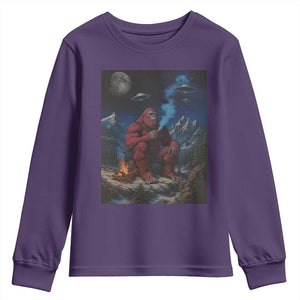 Funny Smoking Bigfoot Youth Sweatshirt Vintage Cigarette Sasquatch UFO Cryptid Meme TS10 Purple Print Your Wear