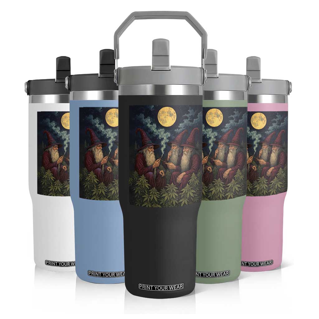 Wizard 420 Smoking Marijuana Flip Straw Tumbler Funny Stoner Weed Lover Meme TS10 Print Your Wear