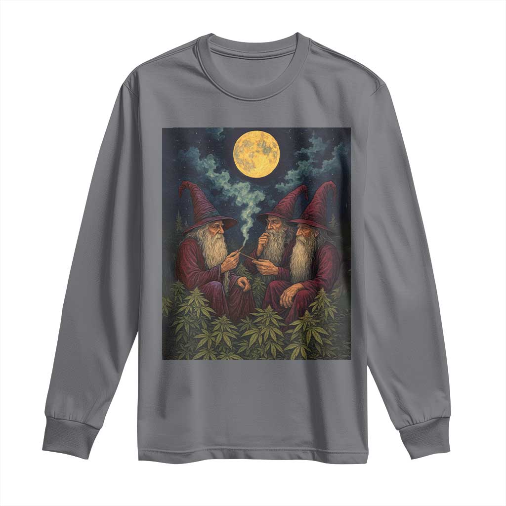 Wizard 420 Smoking Marijuana Long Sleeve Shirt Funny Stoner Weed Lover Meme TS10 Charcoal Print Your Wear