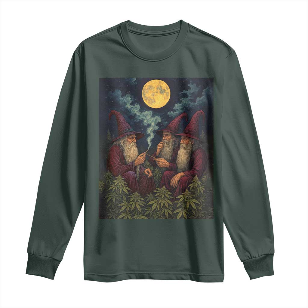 Wizard 420 Smoking Marijuana Long Sleeve Shirt Funny Stoner Weed Lover Meme TS10 Dark Forest Green Print Your Wear