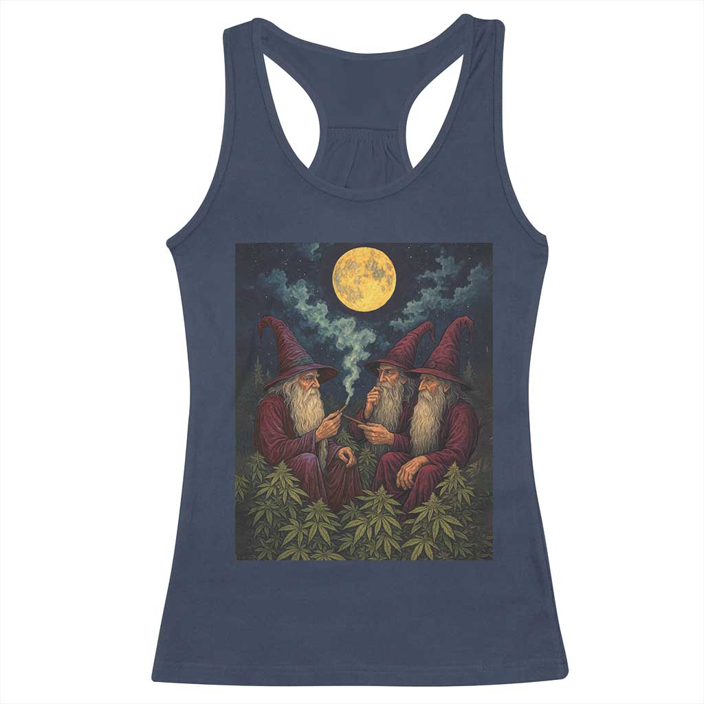 Wizard 420 Smoking Marijuana Racerback Tank Top Funny Stoner Weed Lover Meme TS10 Navy Print Your Wear