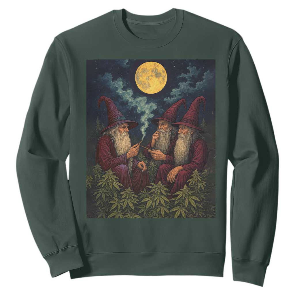 Wizard 420 Smoking Marijuana Sweatshirt Funny Stoner Weed Lover Meme TS10 Dark Forest Green Print Your Wear
