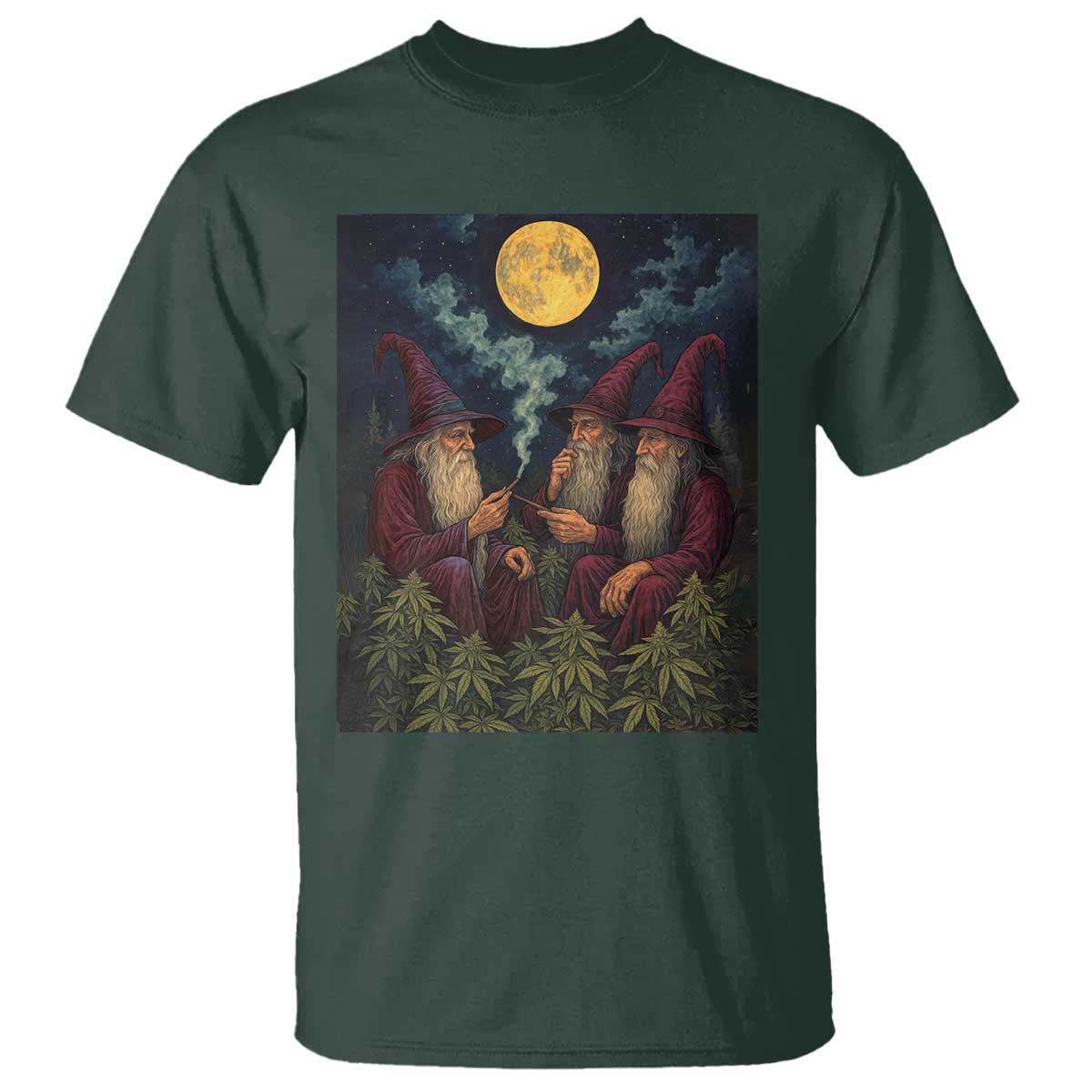 Wizard 420 Smoking Marijuana T Shirt Funny Stoner Weed Lover Meme TS10 Dark Forest Green Print Your Wear