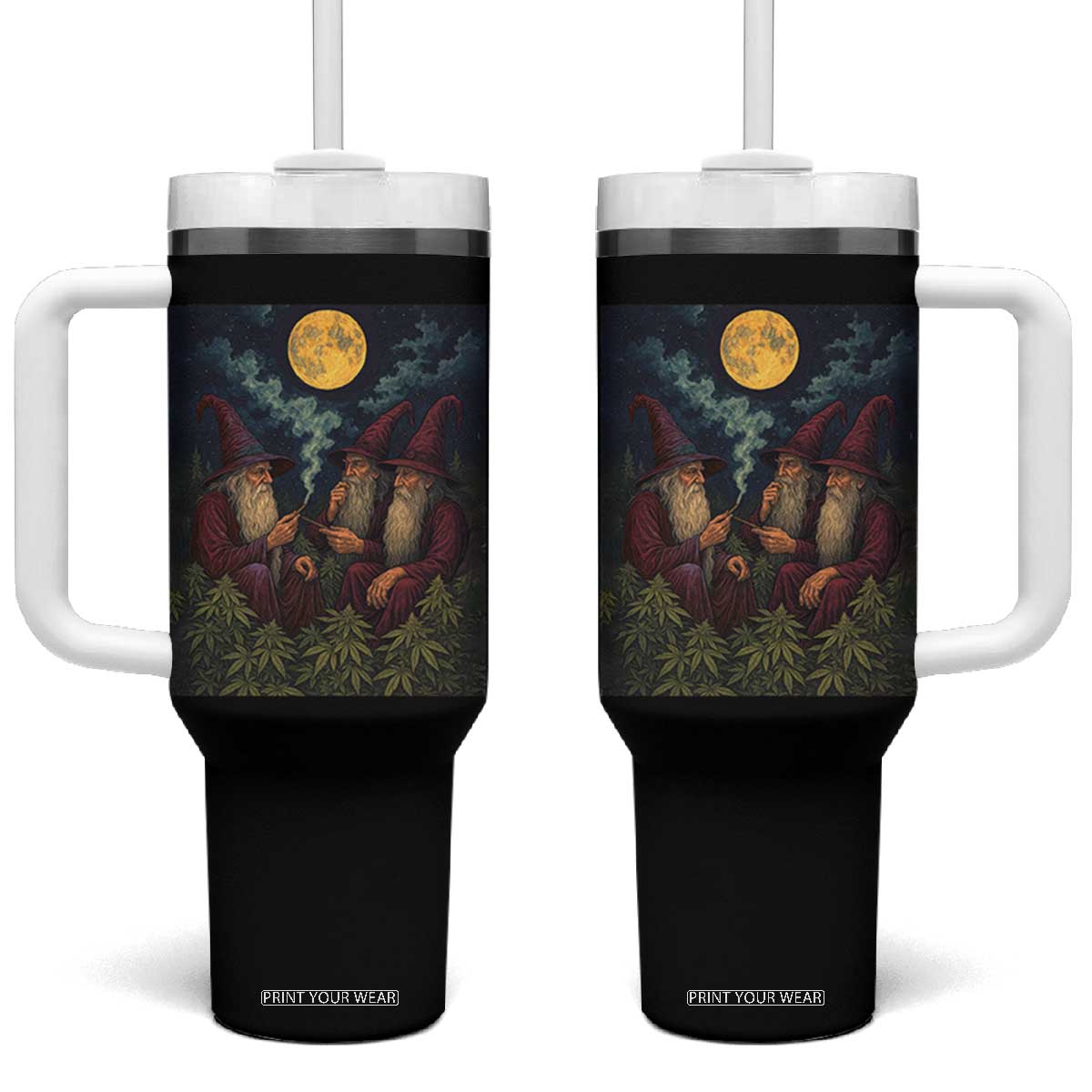 Wizard 420 Smoking Marijuana Tumbler With Handle Funny Stoner Weed Lover Meme TS10 One Size: 40 oz Black Print Your Wear