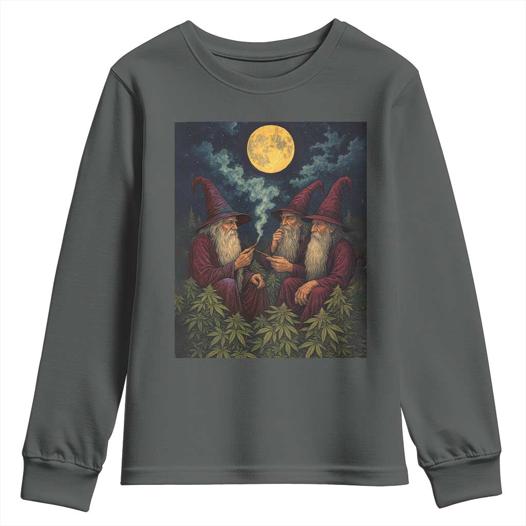 Wizard 420 Smoking Marijuana Youth Sweatshirt Funny Stoner Weed Lover Meme TS10 Dark Heather Print Your Wear