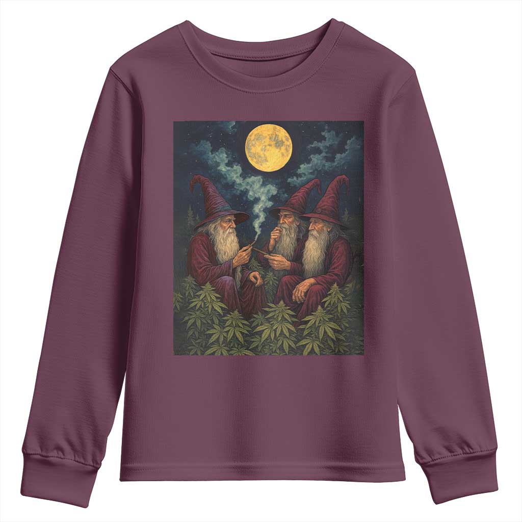 Wizard 420 Smoking Marijuana Youth Sweatshirt Funny Stoner Weed Lover Meme TS10 Maroon Print Your Wear