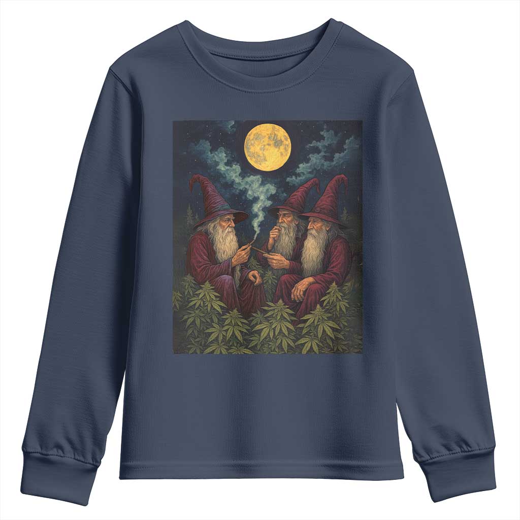 Wizard 420 Smoking Marijuana Youth Sweatshirt Funny Stoner Weed Lover Meme TS10 Navy Print Your Wear