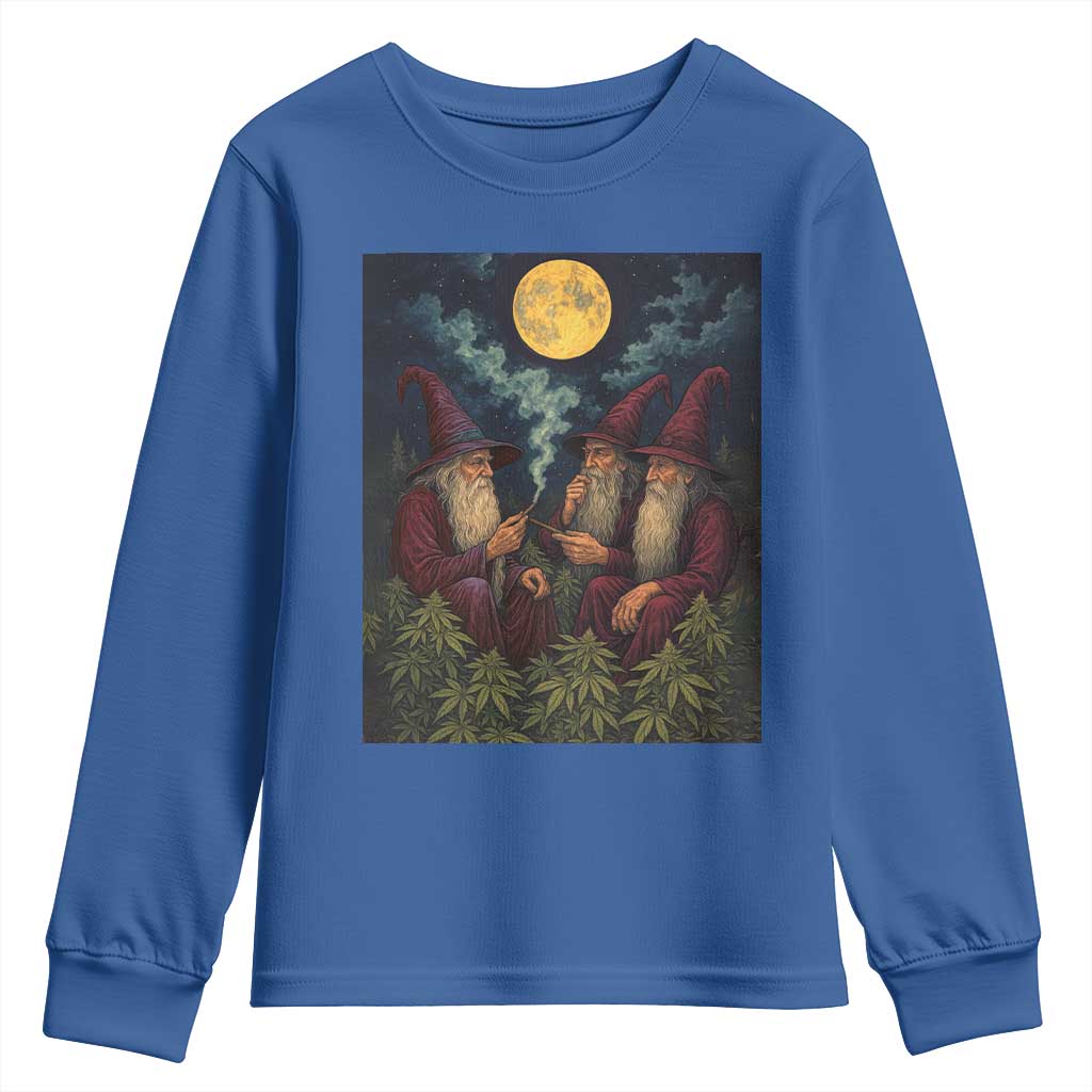 Wizard 420 Smoking Marijuana Youth Sweatshirt Funny Stoner Weed Lover Meme TS10 Royal Blue Print Your Wear