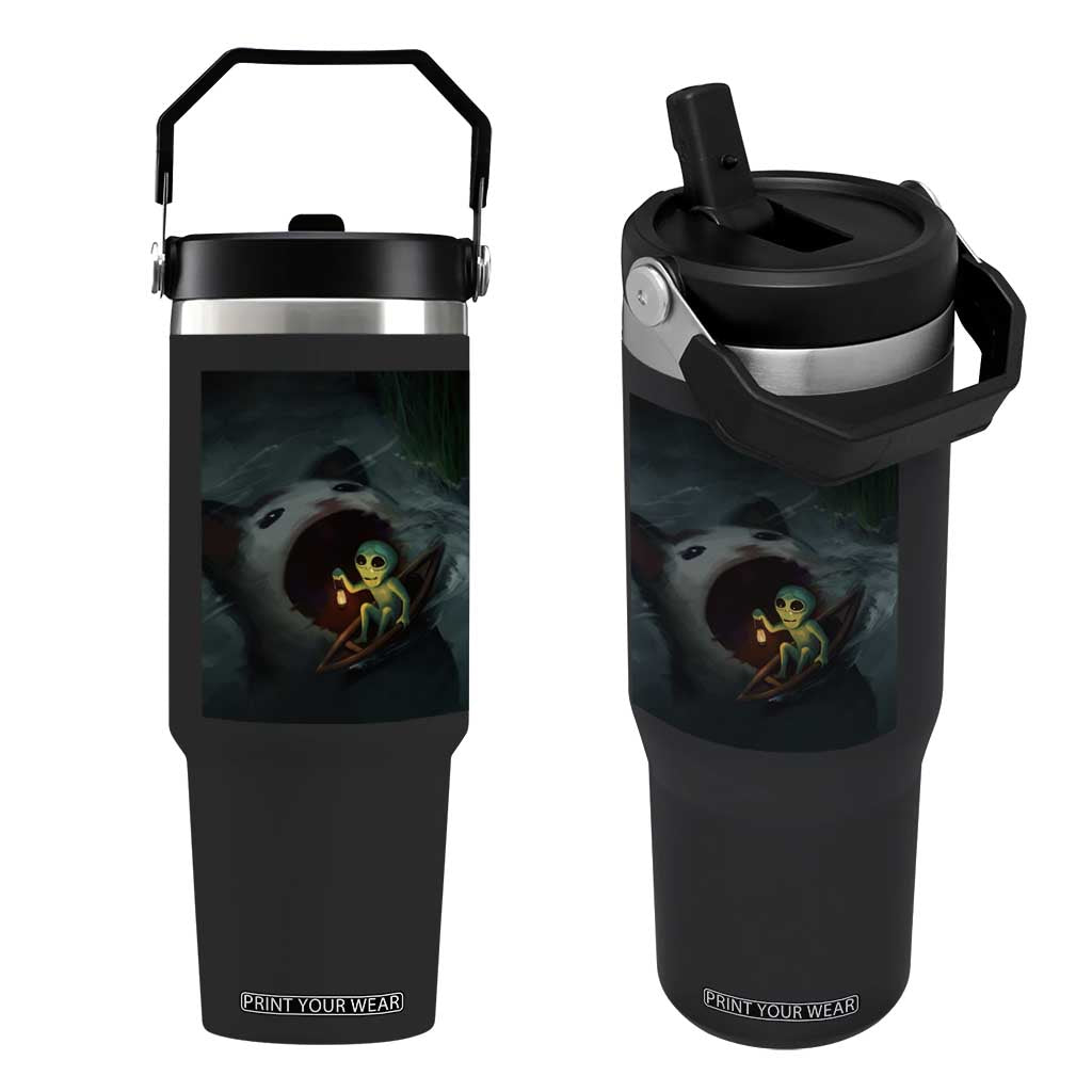 Funny Alien Cat Meme Flip Straw Tumbler Weird Silly TS10 One Size: 30 oz Black Print Your Wear