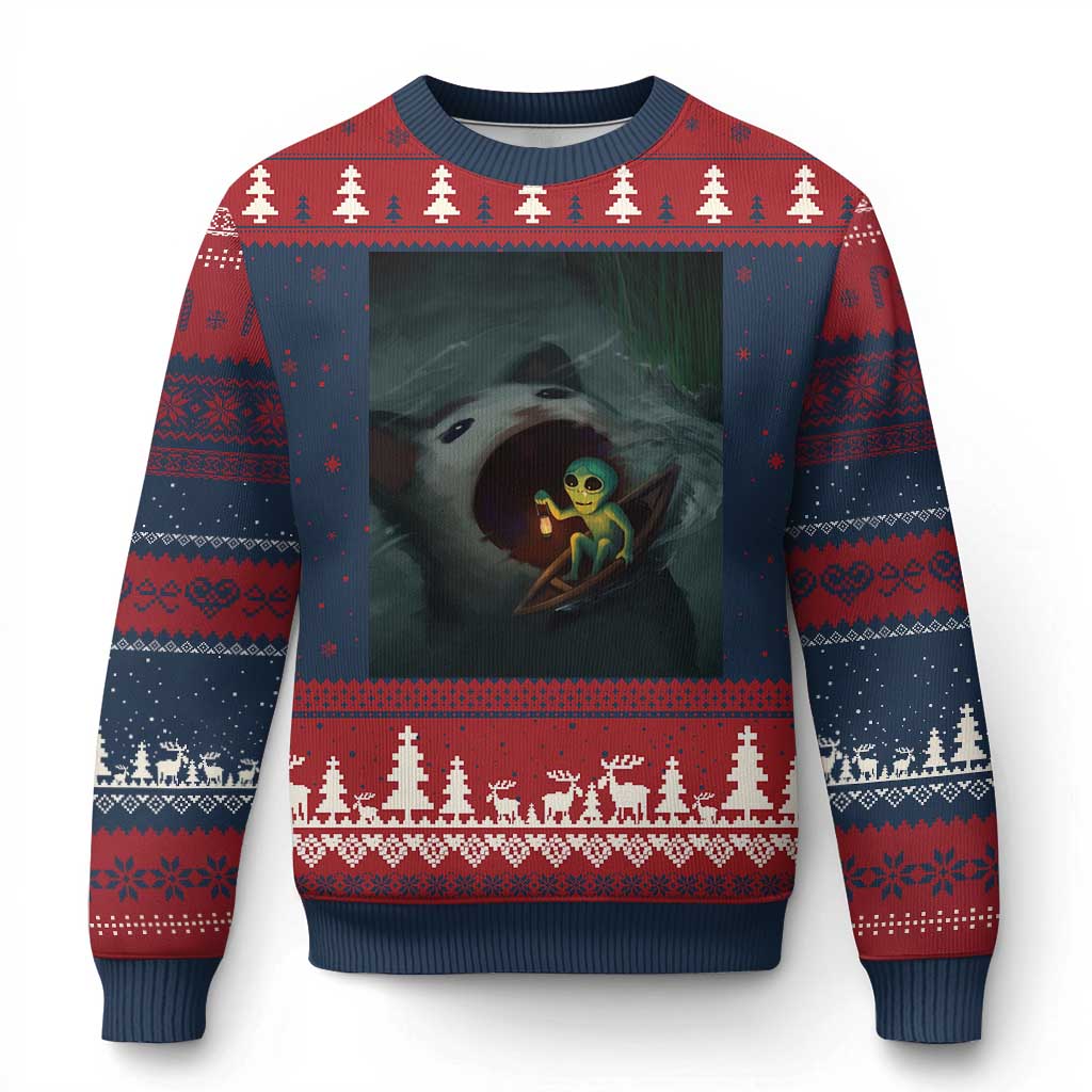 Funny Alien Cat Meme Ugly Christmas Sweater Weird Silly TS10 Navy Red Print Your Wear