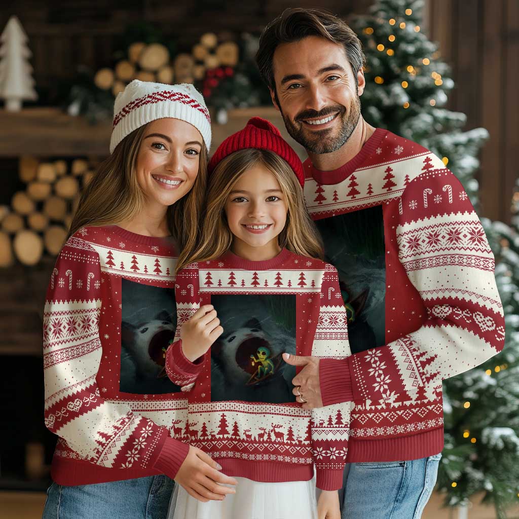 Funny Alien Cat Meme Ugly Christmas Sweater Weird Silly TS10 Red Beige Print Your Wear