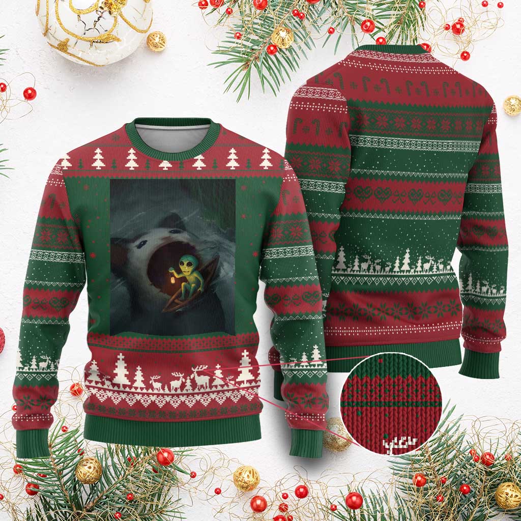 Funny Alien Cat Meme Ugly Christmas Sweater Weird Silly TS10 Red Green Print Your Wear