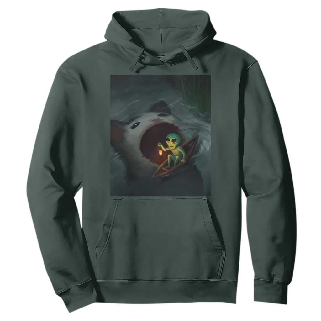 Funny Alien Cat Meme Hoodie Weird Silly TS10 Dark Forest Green Print Your Wear