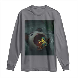 Funny Alien Cat Meme Long Sleeve Shirt Weird Silly TS10 Charcoal Print Your Wear