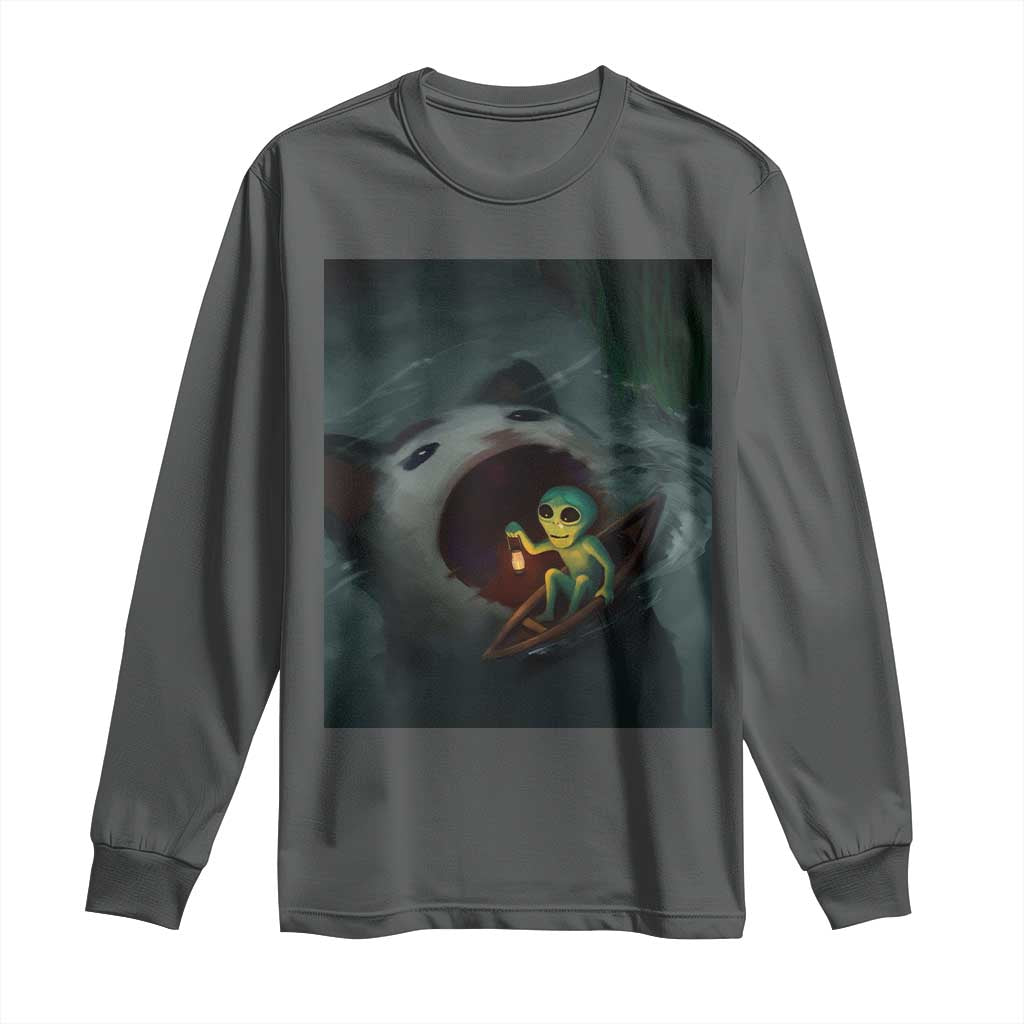 Funny Alien Cat Meme Long Sleeve Shirt Weird Silly TS10 Dark Heather Print Your Wear