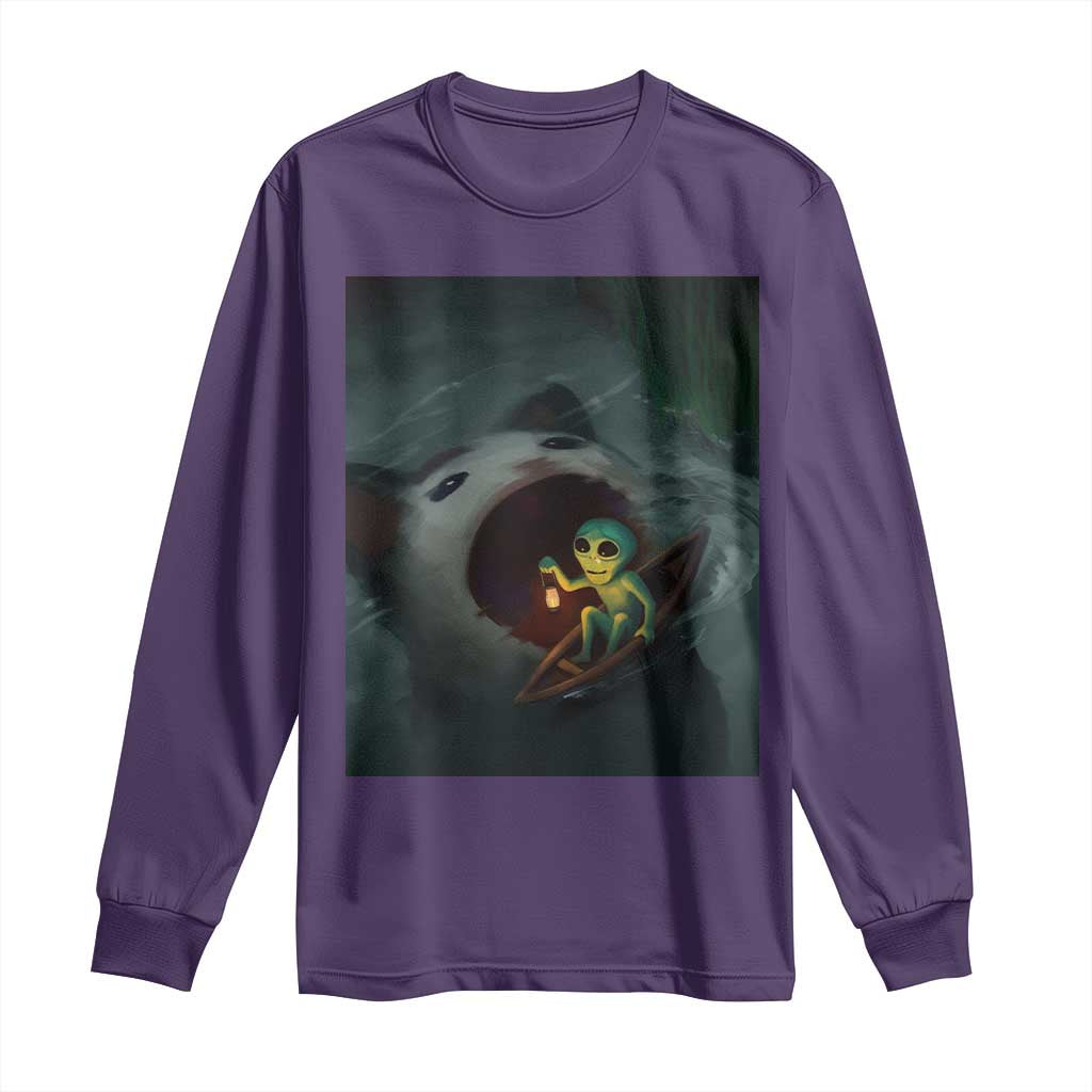 Funny Alien Cat Meme Long Sleeve Shirt Weird Silly TS10 Purple Print Your Wear