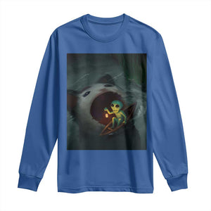 Funny Alien Cat Meme Long Sleeve Shirt Weird Silly TS10 Royal Blue Print Your Wear