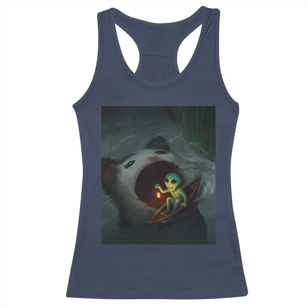 Funny Alien Cat Meme Racerback Tank Top Weird Silly TS10 Navy Print Your Wear