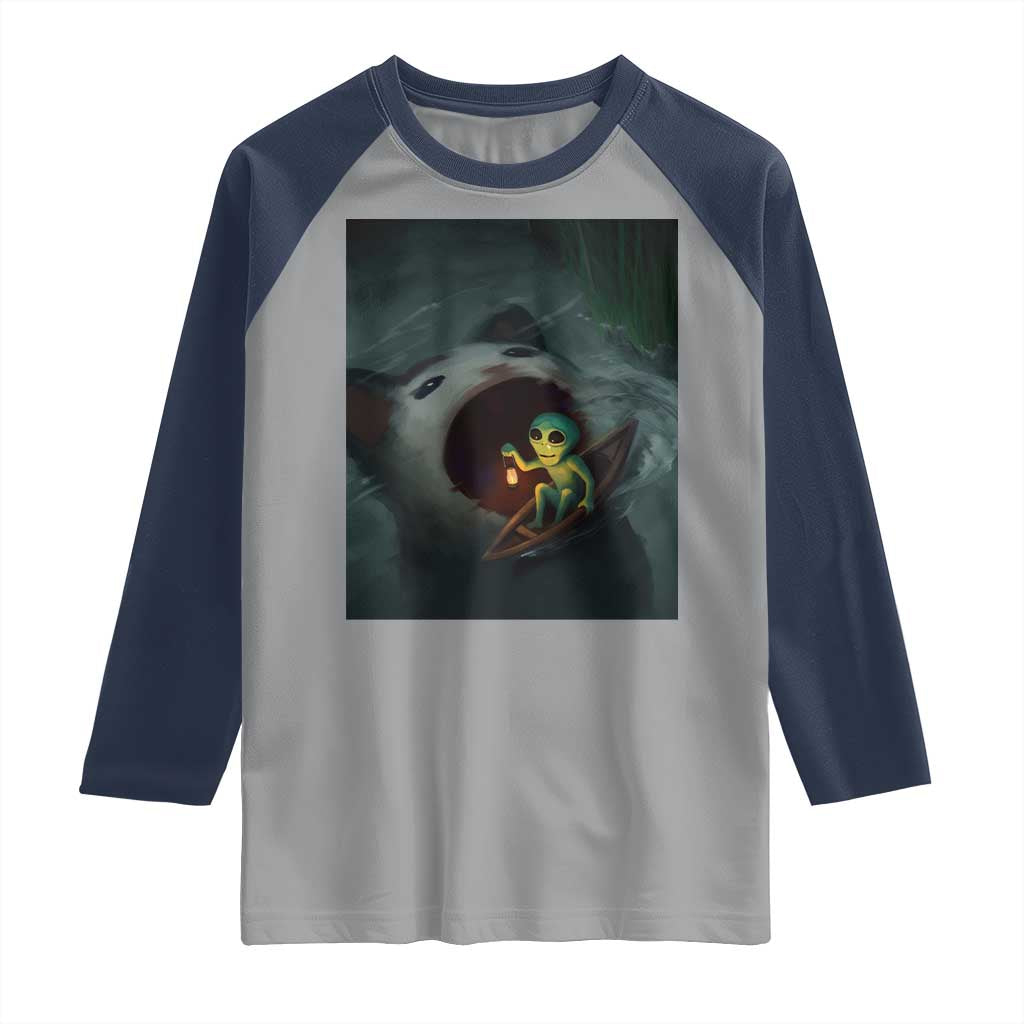 Funny Alien Cat Meme Raglan Shirt Weird Silly TS10 Sport Gray Navy Print Your Wear