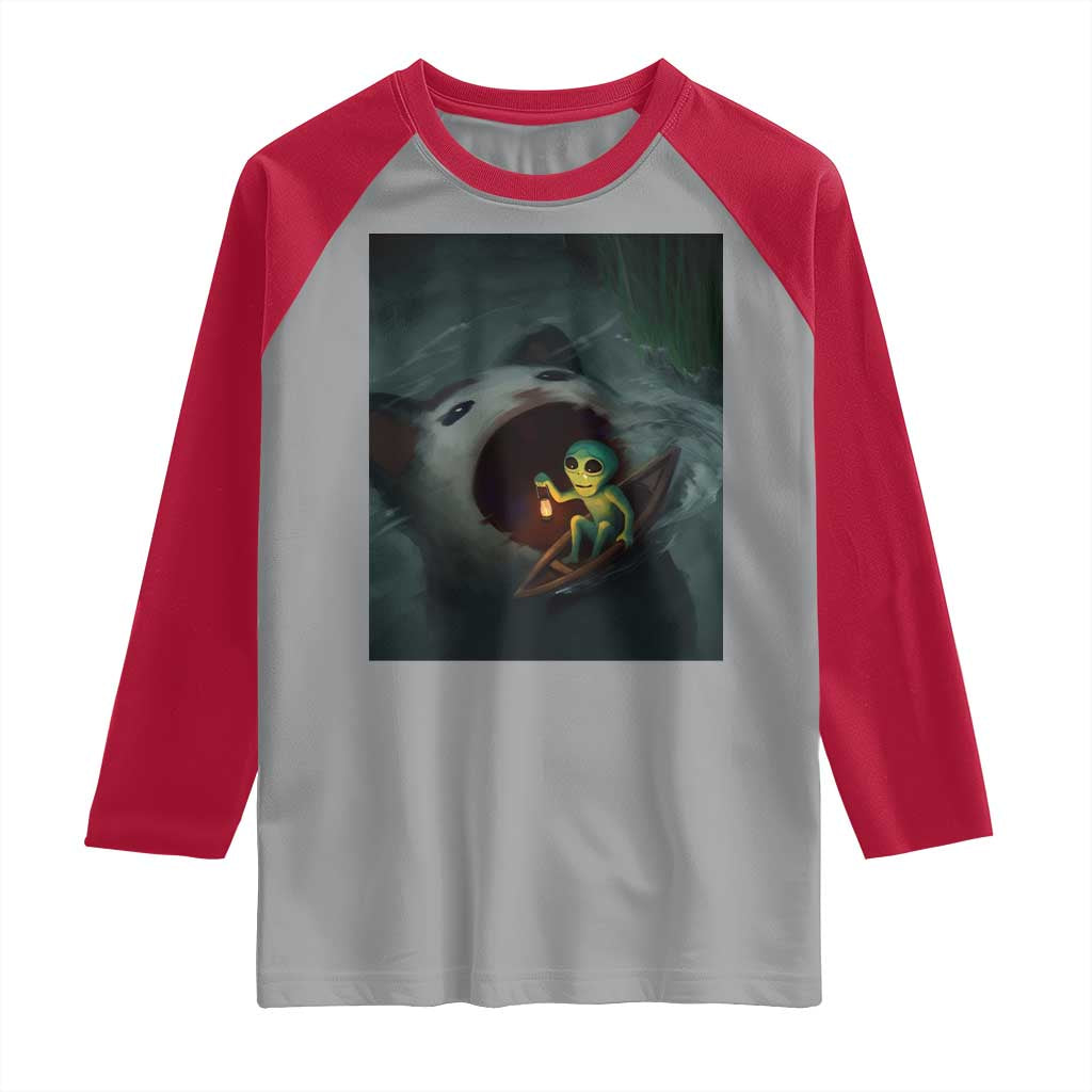 Funny Alien Cat Meme Raglan Shirt Weird Silly TS10 Sport Gray Red Print Your Wear