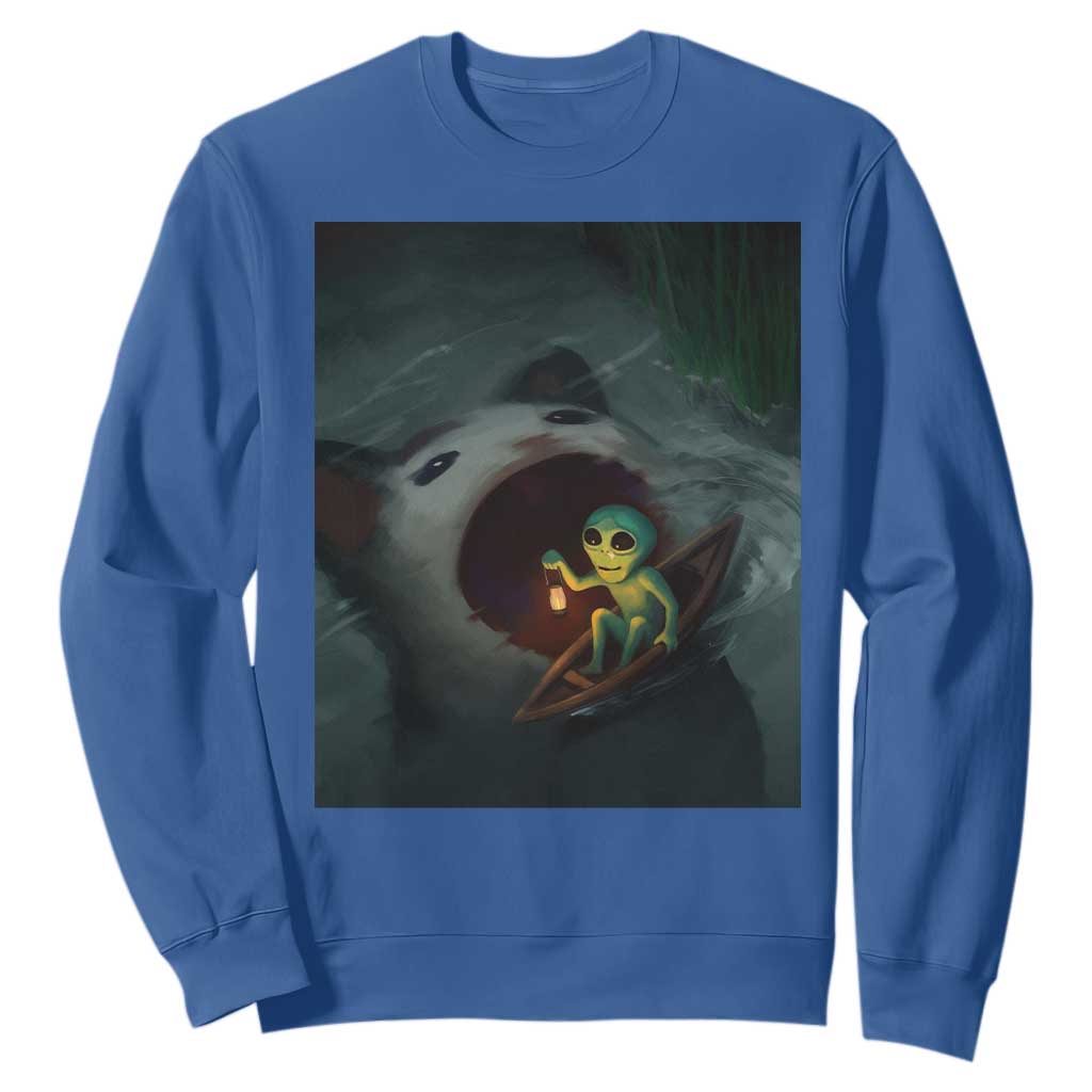 Funny Alien Cat Meme Sweatshirt Weird Silly TS10 Royal Blue Print Your Wear