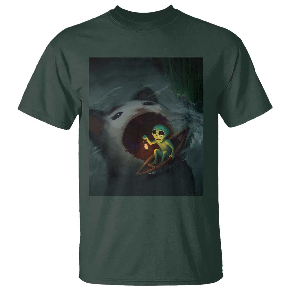 Funny Alien Cat Meme T Shirt Weird Silly TS10 Dark Forest Green Print Your Wear
