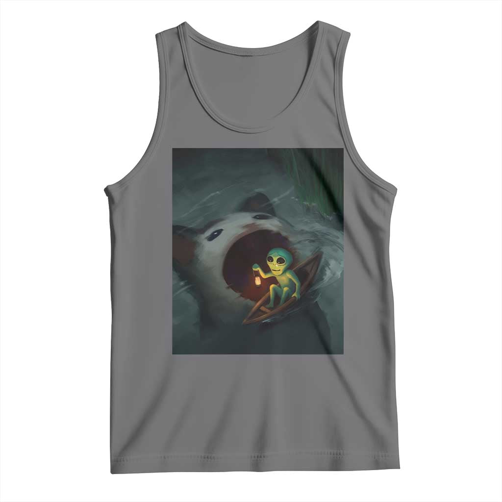 Funny Alien Cat Meme Tank Top Weird Silly TS10 Black Heather Print Your Wear