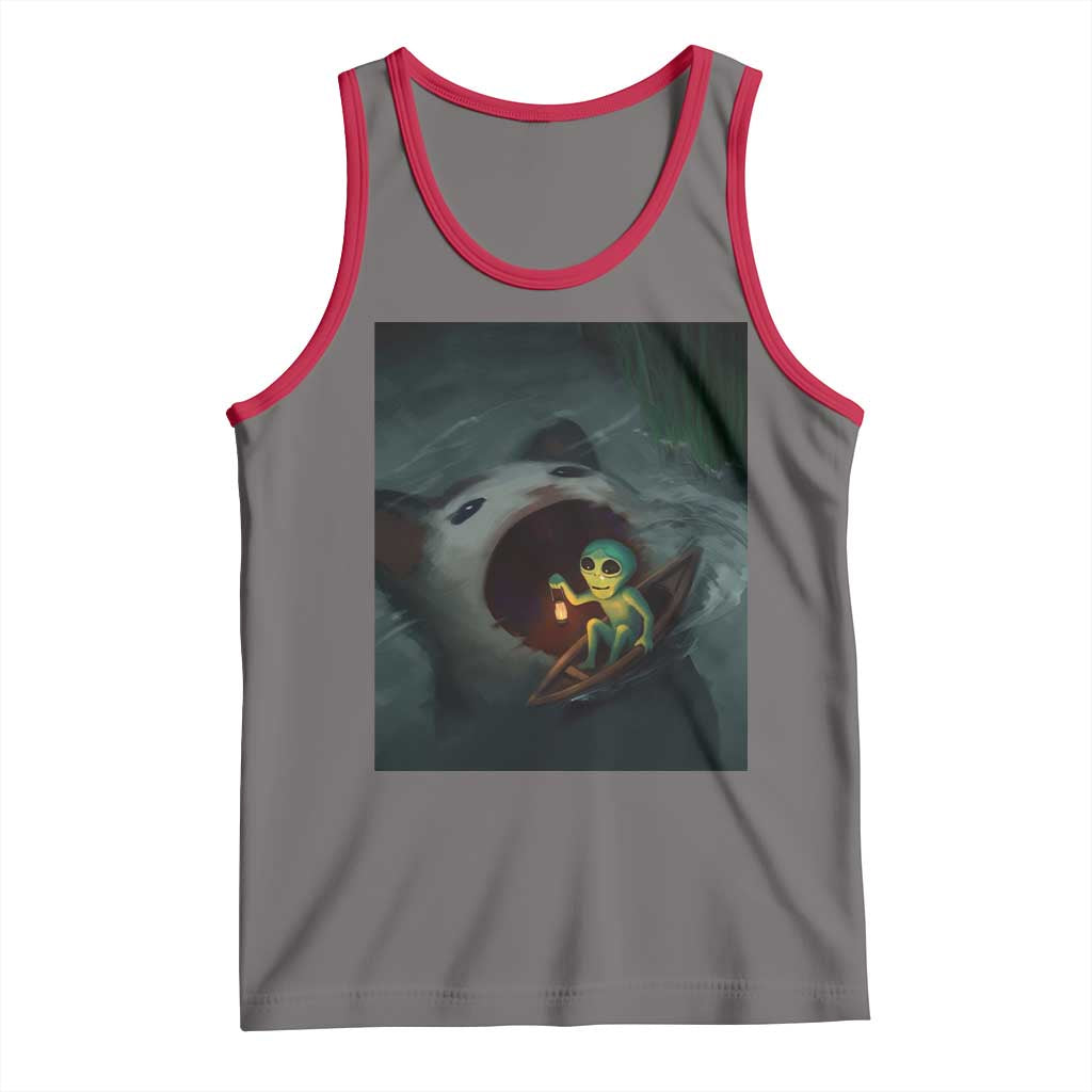 Funny Alien Cat Meme Tank Top Weird Silly TS10 Deep Heather Red Print Your Wear