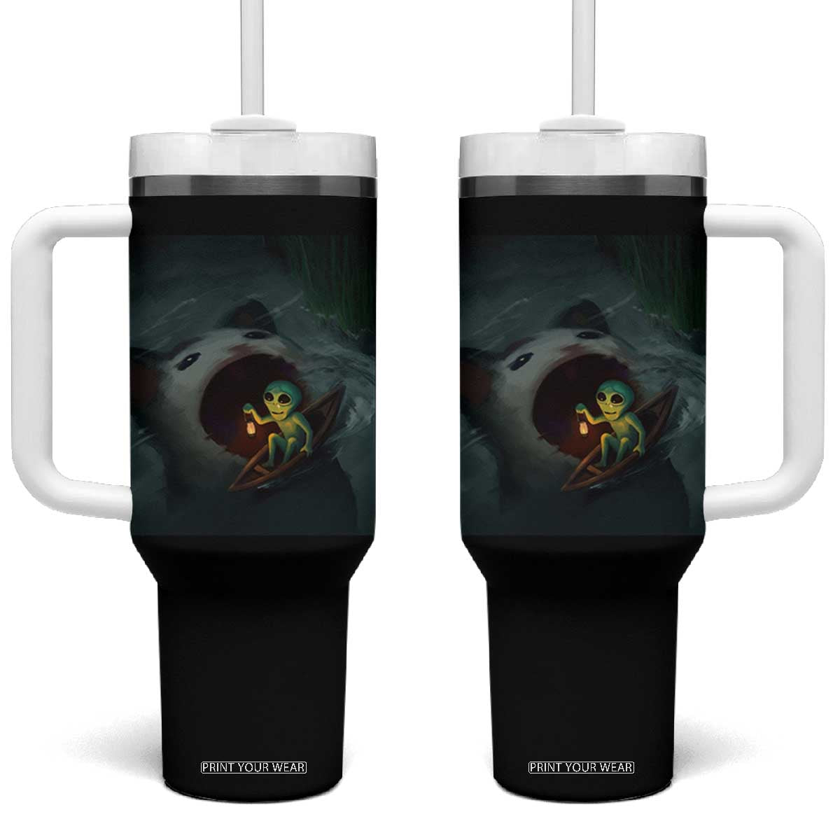 Funny Alien Cat Meme Tumbler With Handle Weird Silly TS10 One Size: 40 oz Black Print Your Wear