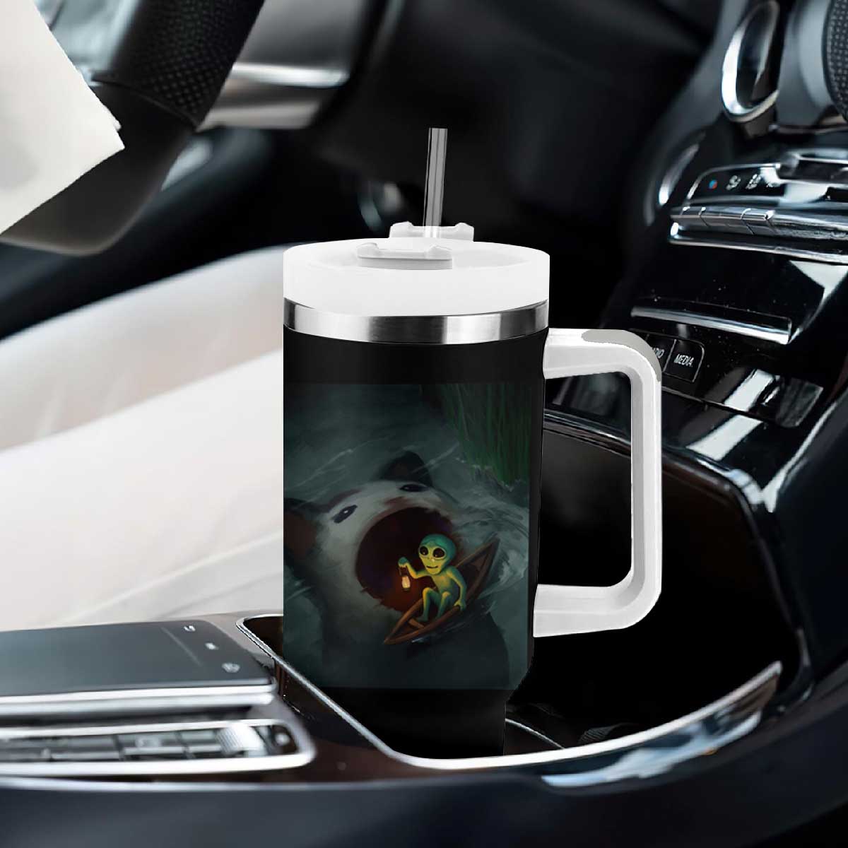Funny Alien Cat Meme Tumbler With Handle Weird Silly TS10 Print Your Wear