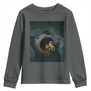 Funny Alien Cat Meme Youth Sweatshirt Weird Silly TS10 Dark Heather Print Your Wear