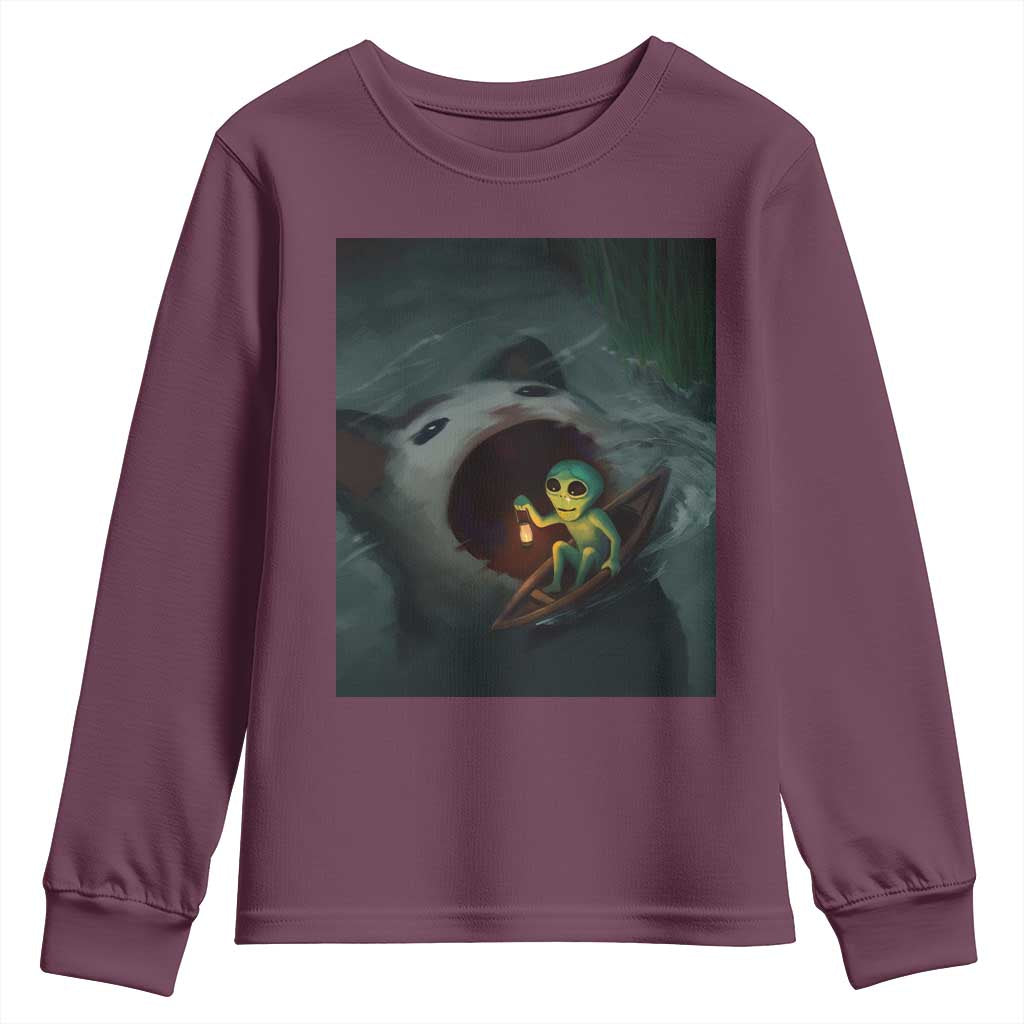 Funny Alien Cat Meme Youth Sweatshirt Weird Silly TS10 Maroon Print Your Wear